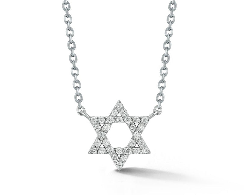 Star of David Necklace with Pave Diamonds - White Gold