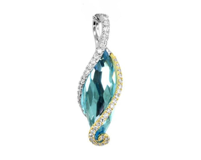 Blue Topaz Pendant with Pave Diamond Overlap Design - Two Tone