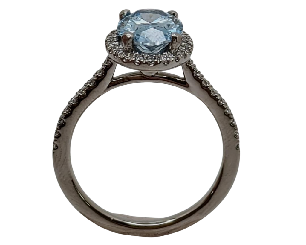 2.00ct Oval Lab Grown Blue Diamond Ring with Diamond Halo and Shank - Platinum