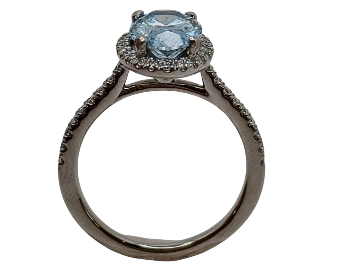 2.00ct Oval Lab Grown Blue Diamond Ring with Diamond Halo and Shank - Platinum