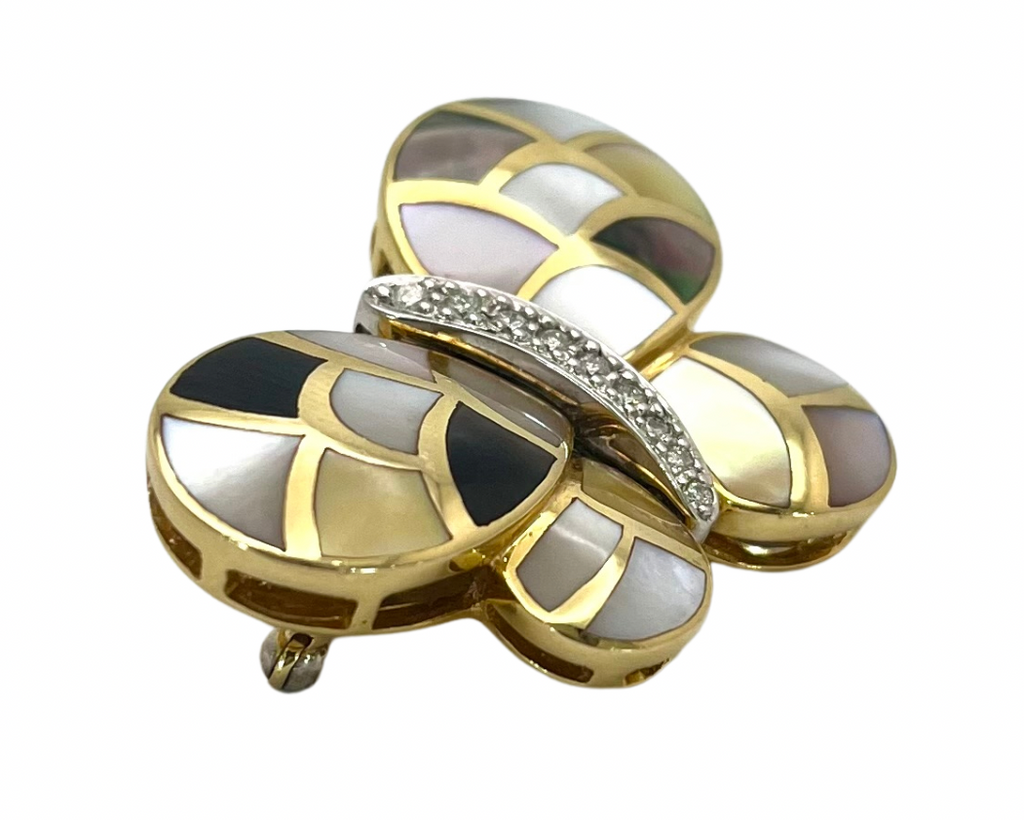Mother of Pearl Butterfly Brooch- Two Tone