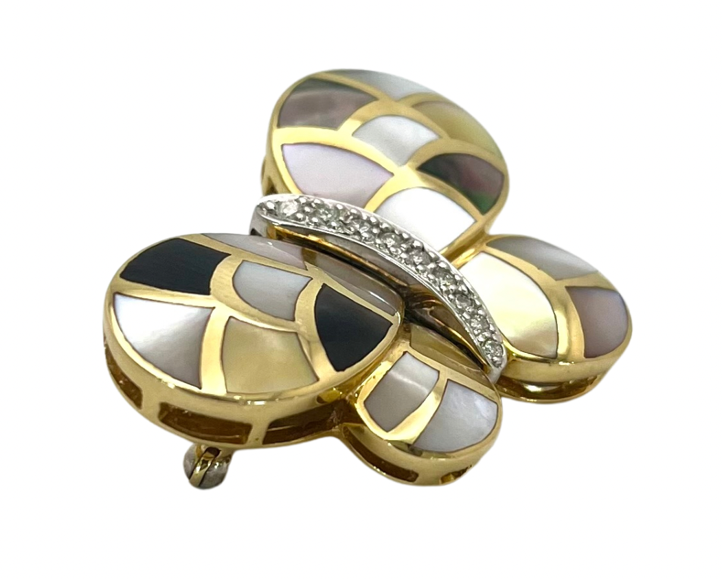 Mother of Pearl Butterfly Brooch- Two Tone