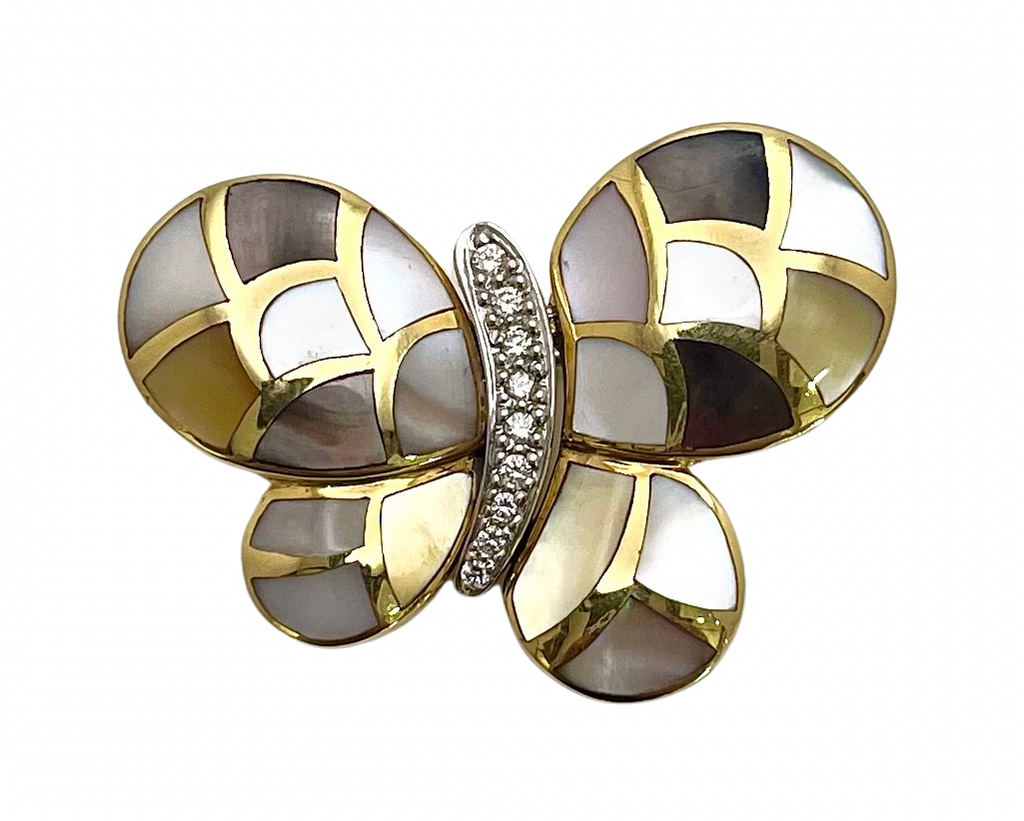 Mother of Pearl Butterfly Brooch- Two Tone