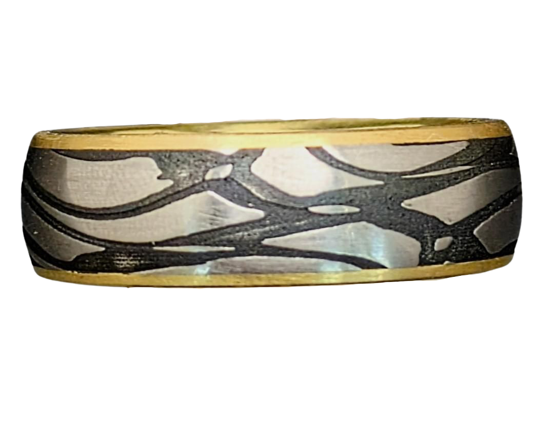 Dragonlace Damascus Steel Ring - Yellow Gold