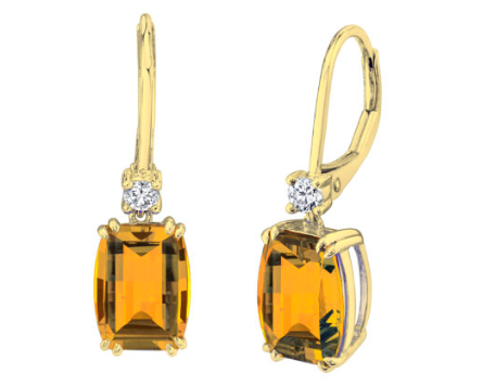 Citrine Barrel Cut Dangle Earrings - Yellow Gold