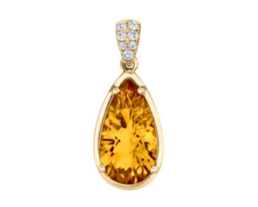 Pear Shaped Citrine Pendant with Diamond Bail - Yellow Gold