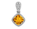 Bezel Set Square Citrine Pendant - White Gold