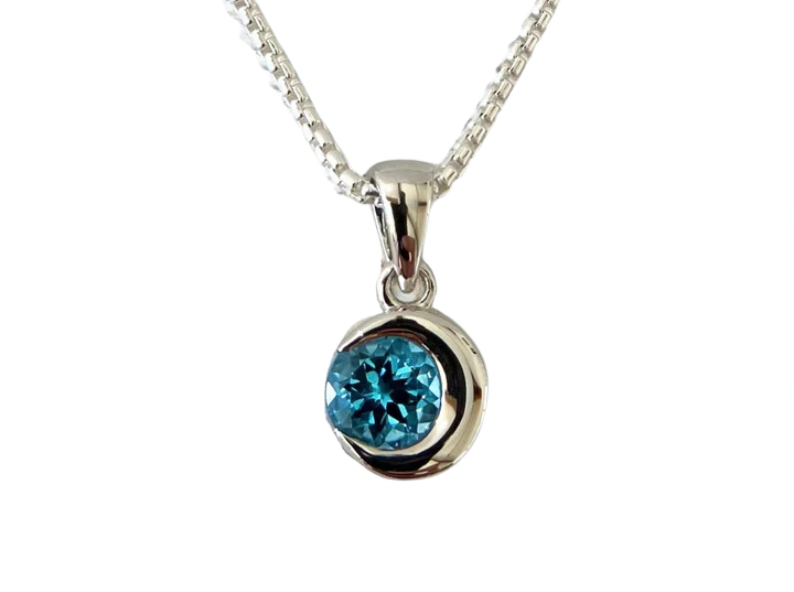 Crescent Moon Pendant with Blue Topaz - Silver