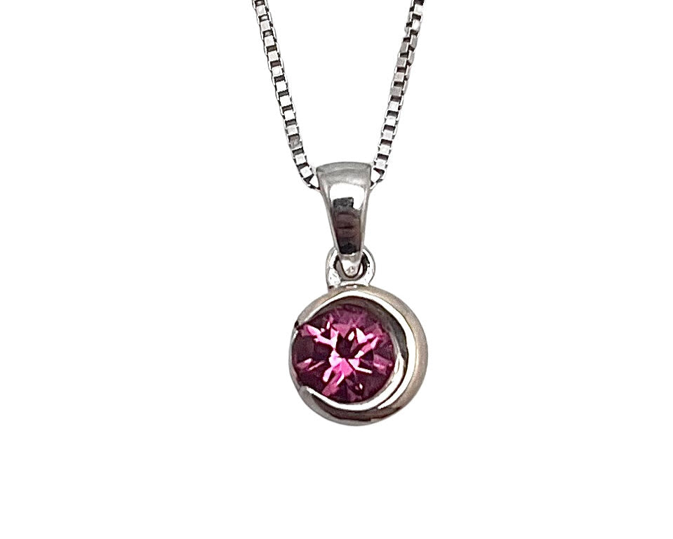 Crescent Moon Pendant with Pink Tourmaline - White Gold