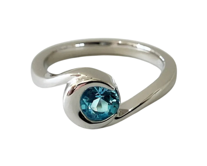 Crescent Moon Wave Ring with Blue Topaz - Silver