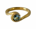 Crescent Moon Wave Ring with Aquamarine - Yellow Gold