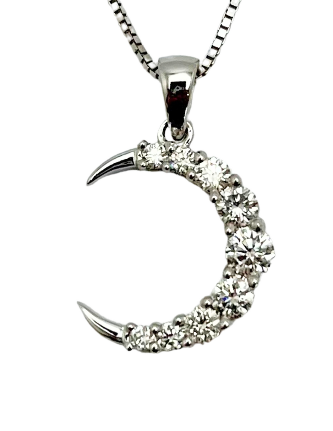Diamond Crescent Moon Pendant - White Gold