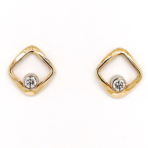 Simply Square Diamond Accented Earrings - Yellow Gold