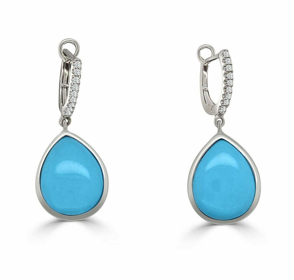 Luna Turquoise Earrings with Diamond Accents - White Gold