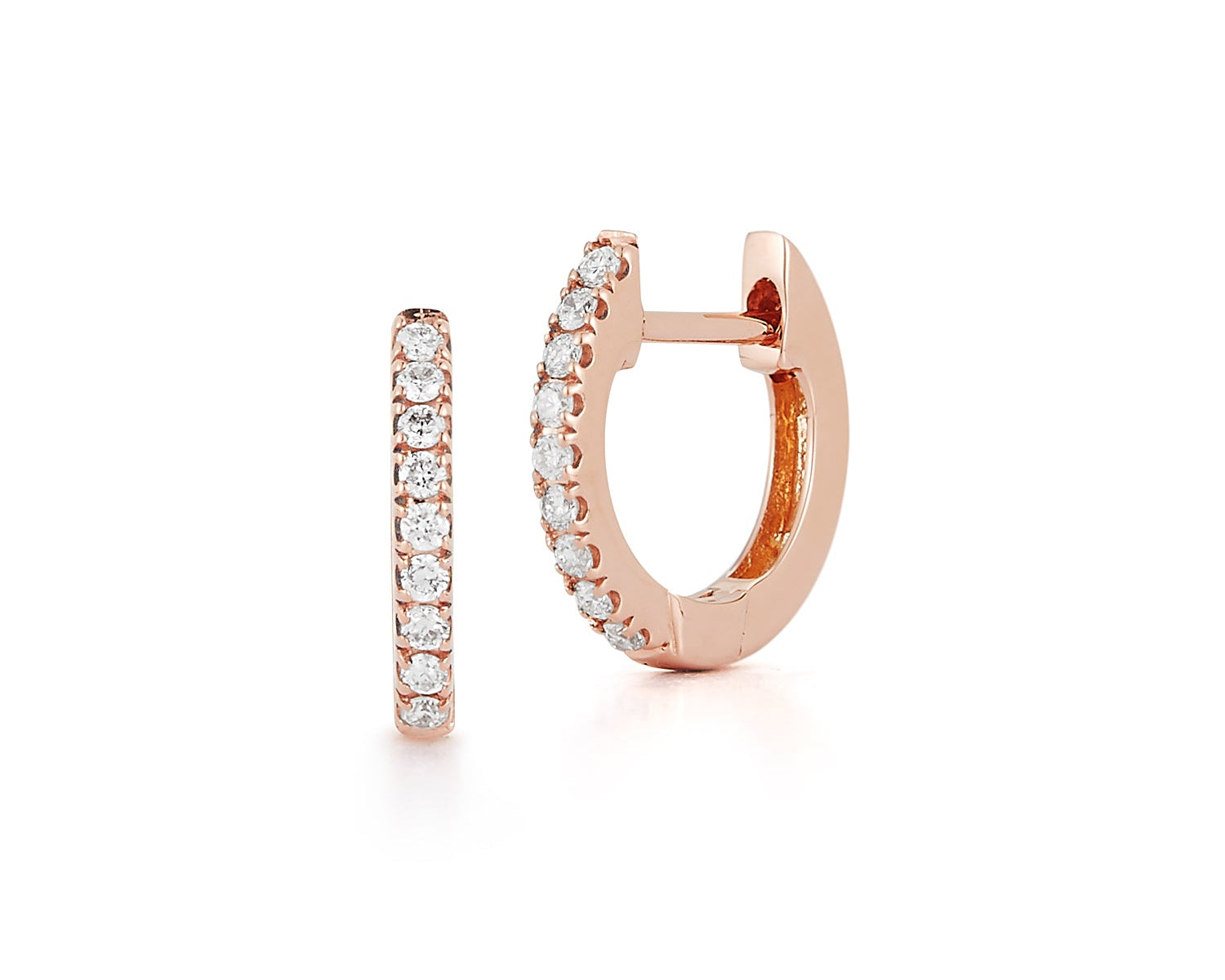 Small Huggie Style Pave Diamond Hoop Earrings - Rose Gold