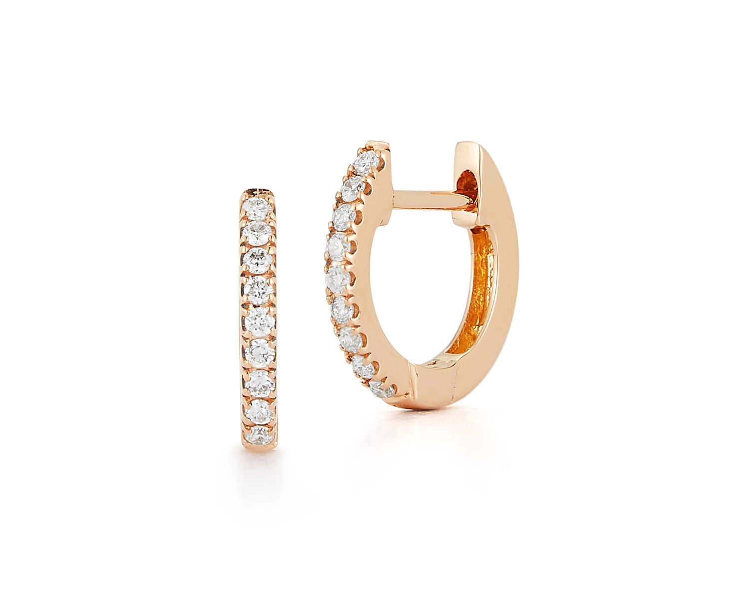 Extra-Small Huggie Style Pave Diamond Hoop Earrings - Yellow Gold