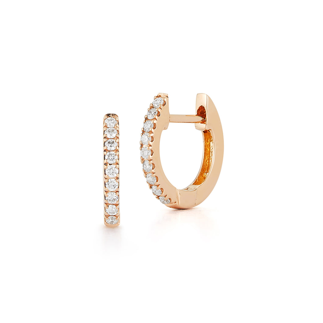 Extra-Small Huggie Style Pave Diamond Hoop Earrings - Yellow Gold