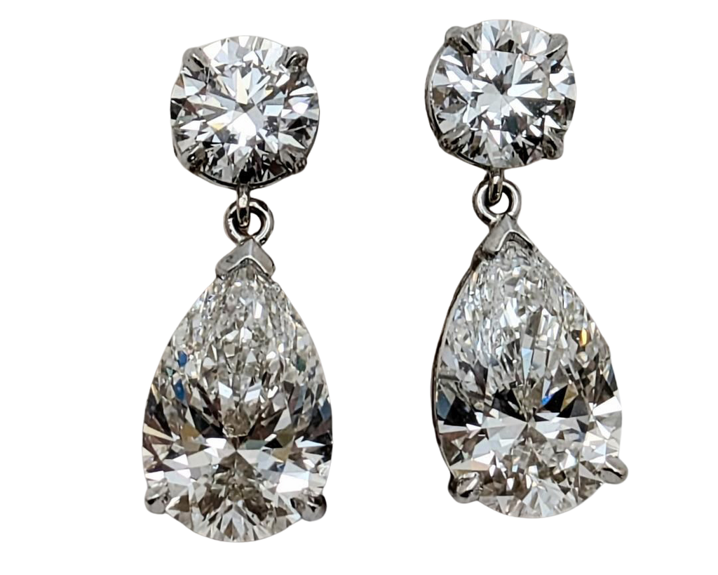 Lab Grown Pear Shape Dangle Earrings - White Gold