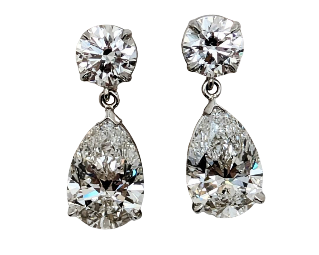 Lab Grown Pear Shape Dangle Earrings - White Gold