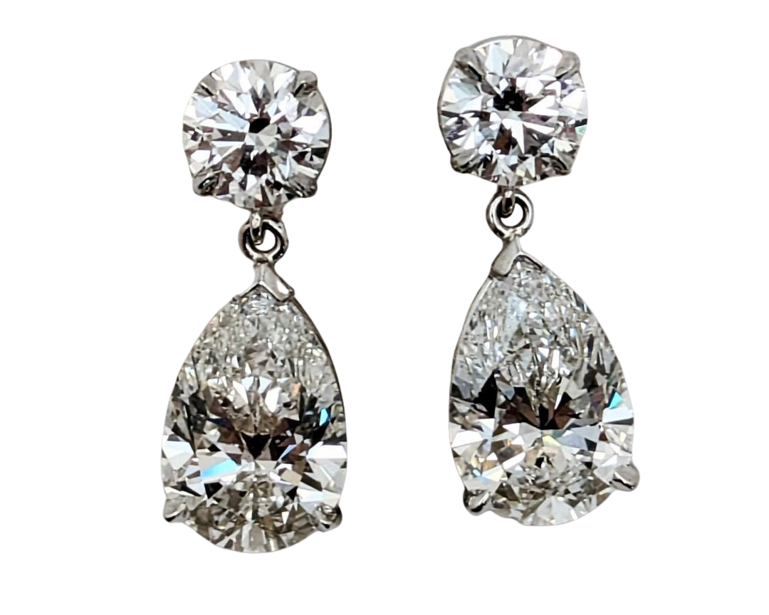 Lab Grown Pear Shape Dangle Earrings - White Gold
