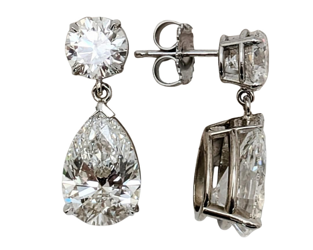 Lab Grown Pear Shape Dangle Earrings - White Gold