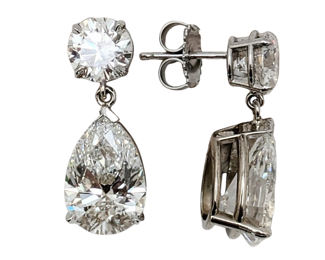 Lab Grown Pear Shape Dangle Earrings - White Gold