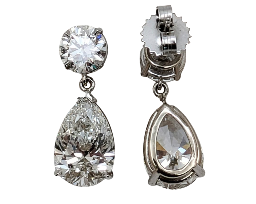 Lab Grown Pear Shape Dangle Earrings - White Gold