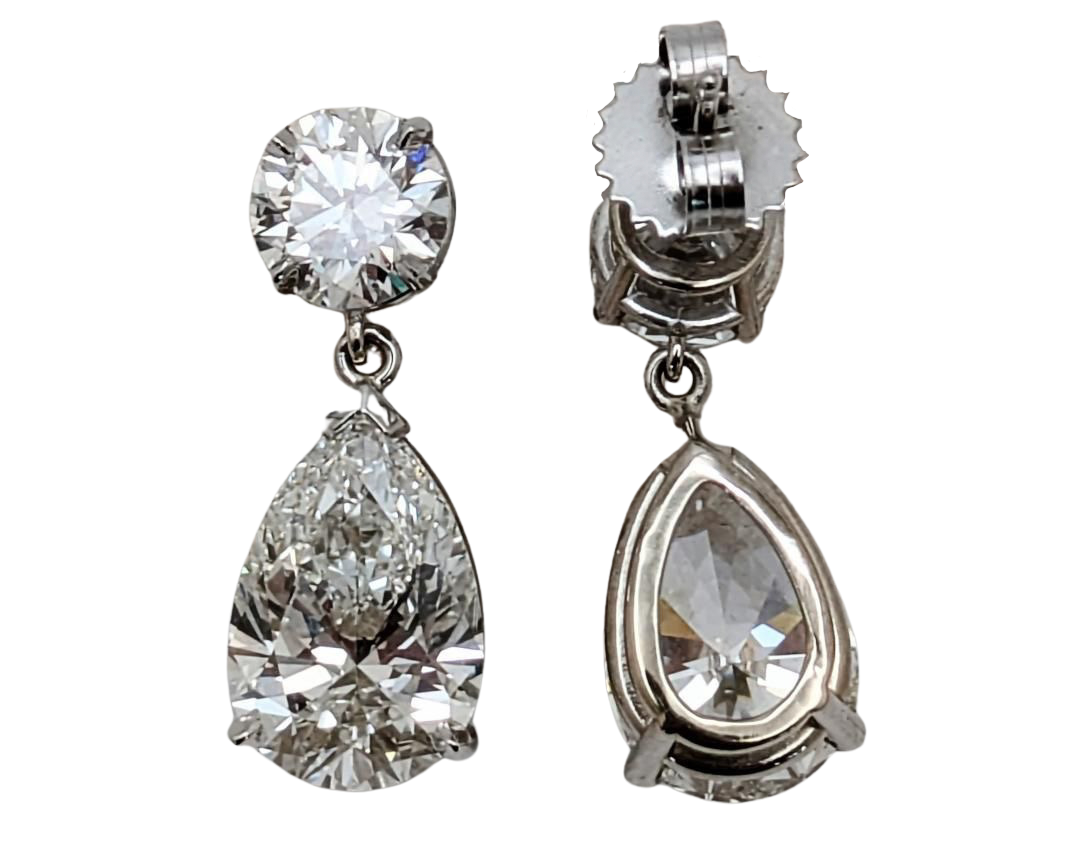 Lab Grown Pear Shape Dangle Earrings - White Gold