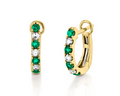 Emerald and Diamond Alternating Hoop Earrings - Yellow Gold