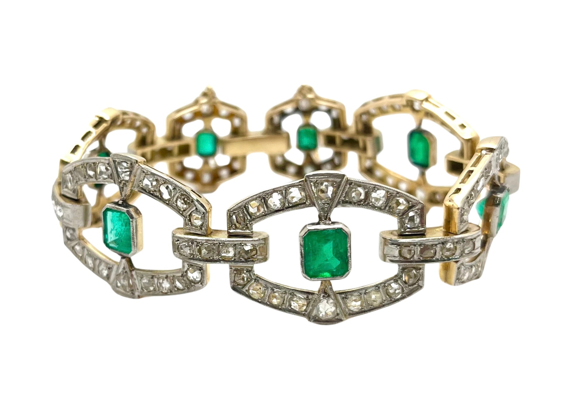 Emerald and Diamond Two-Tone Bracelet