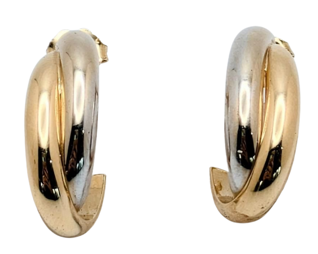 Crossover J-Hoop Earrings - Two Tone