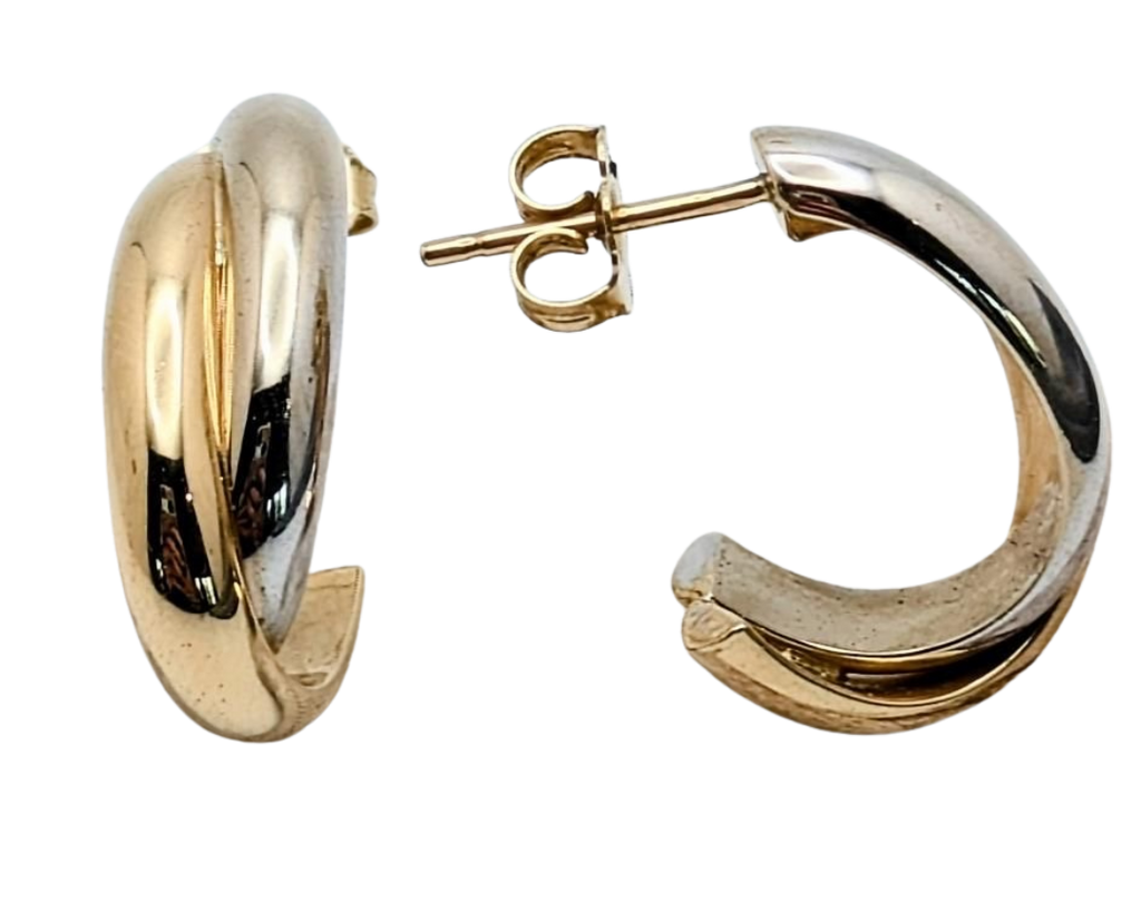 Crossover J-Hoop Earrings - Two Tone