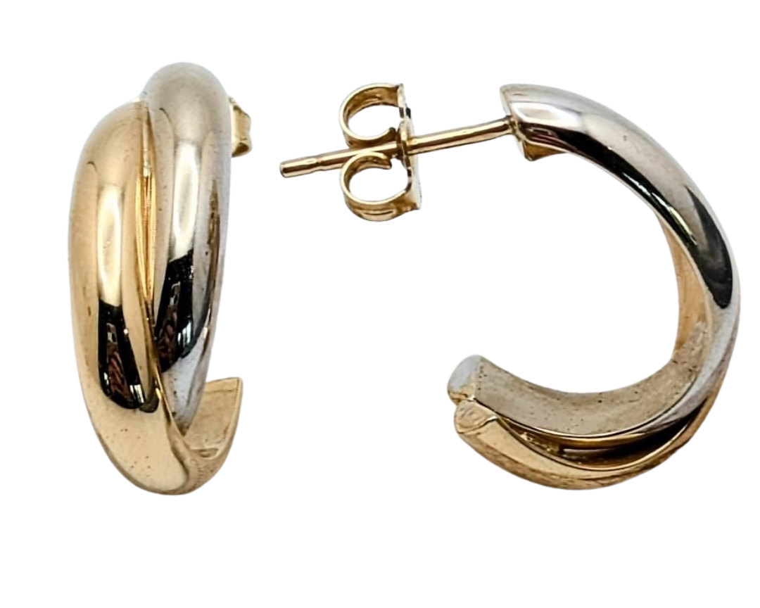 Crossover J-Hoop Earrings - Two Tone