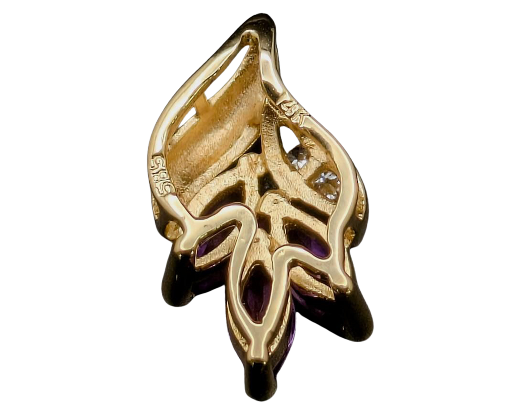Three Stone Amethyst Pendant with Diamond Accents - Yellow Gold