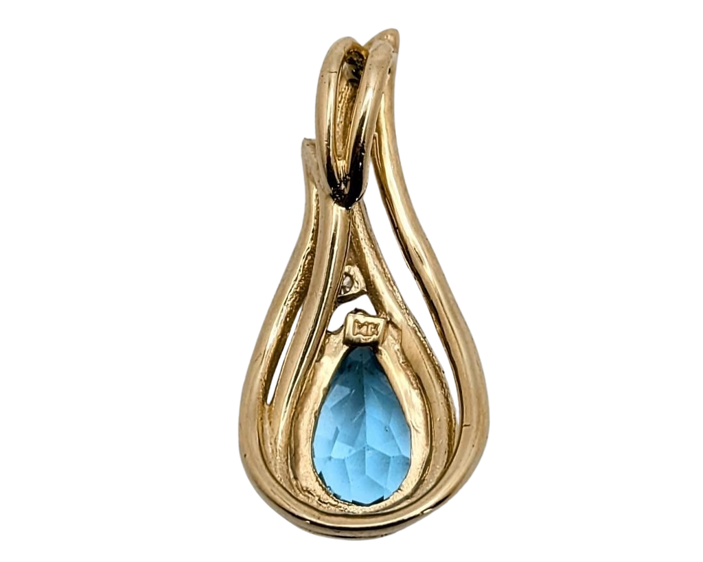Blue Topaz Flame Design Pendant - Yellow Gold