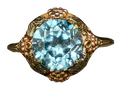 Blue Zircon Ring with Floral Side Details - Tri-Tone
