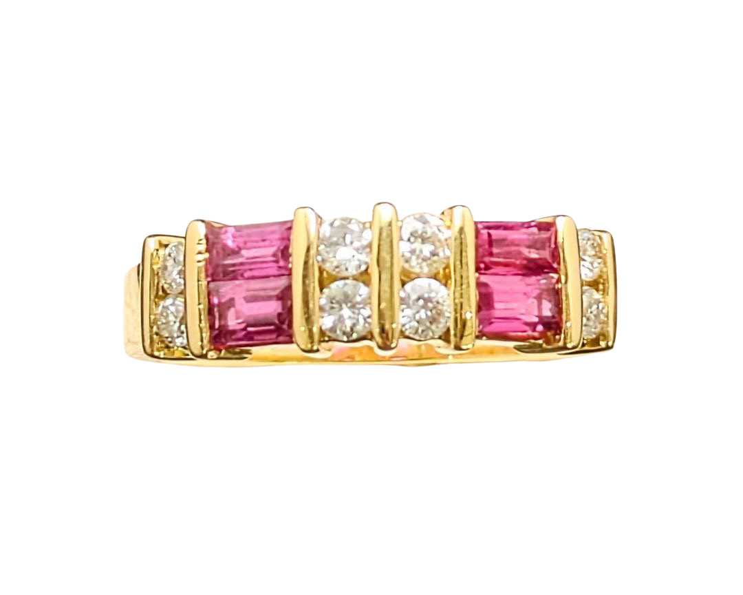Double Row Ruby and Diamond Band - Yellow Gold