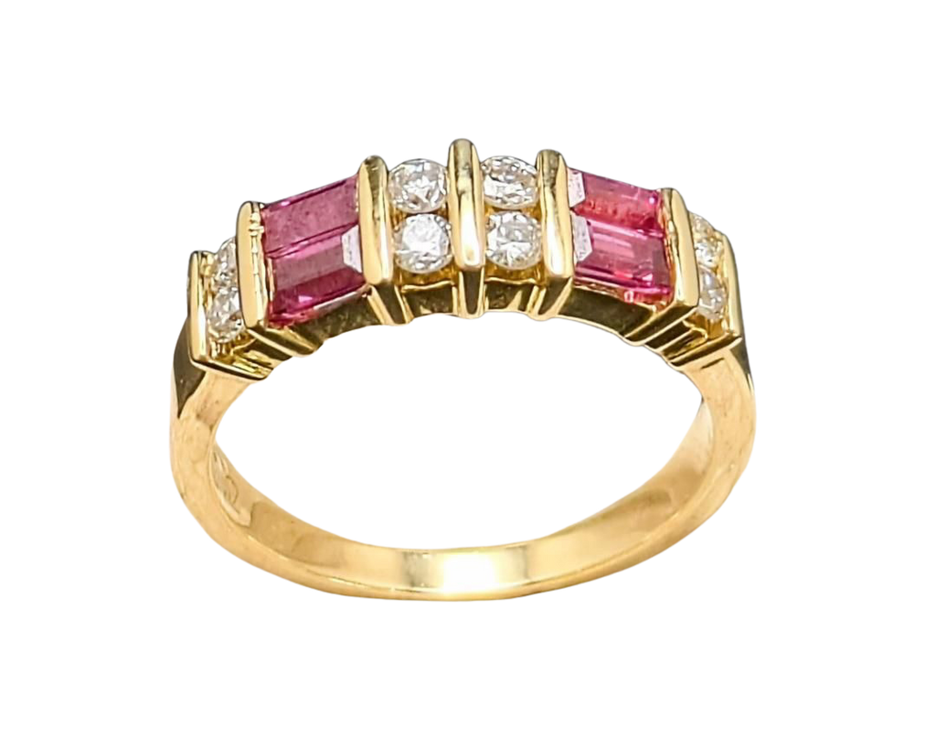 Double Row Ruby and Diamond Band - Yellow Gold
