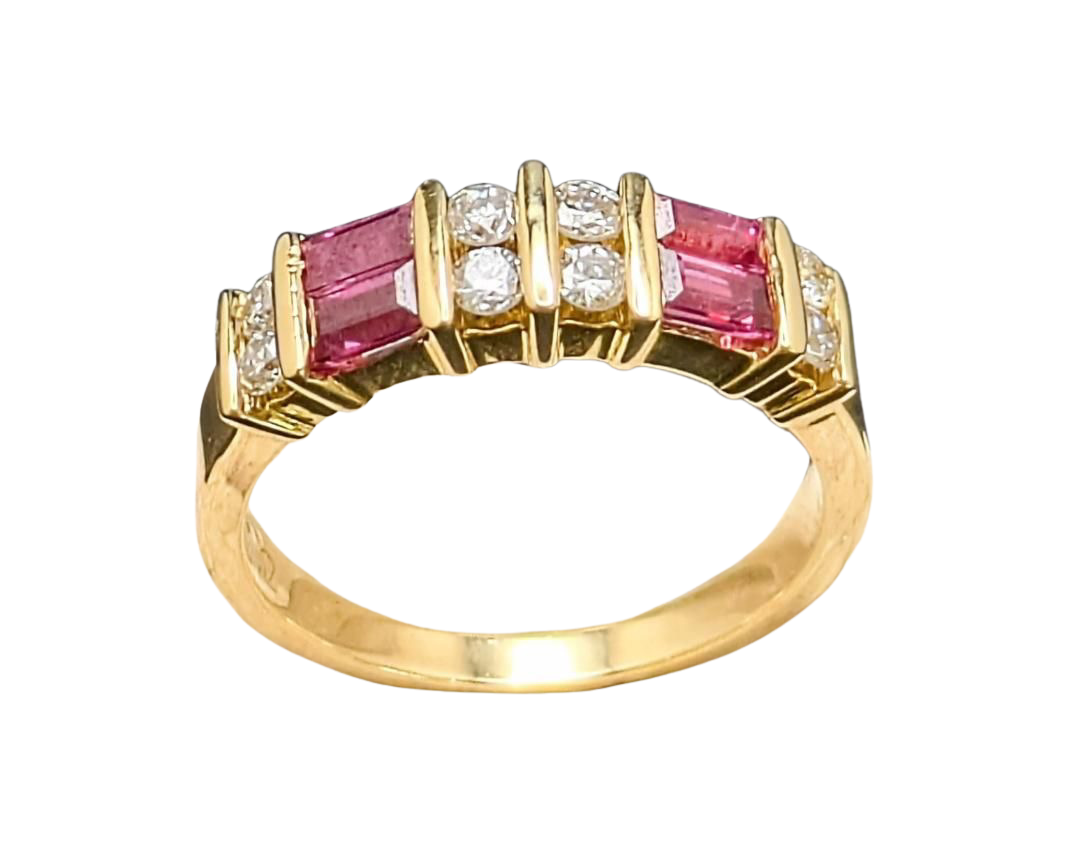 Double Row Ruby and Diamond Band - Yellow Gold