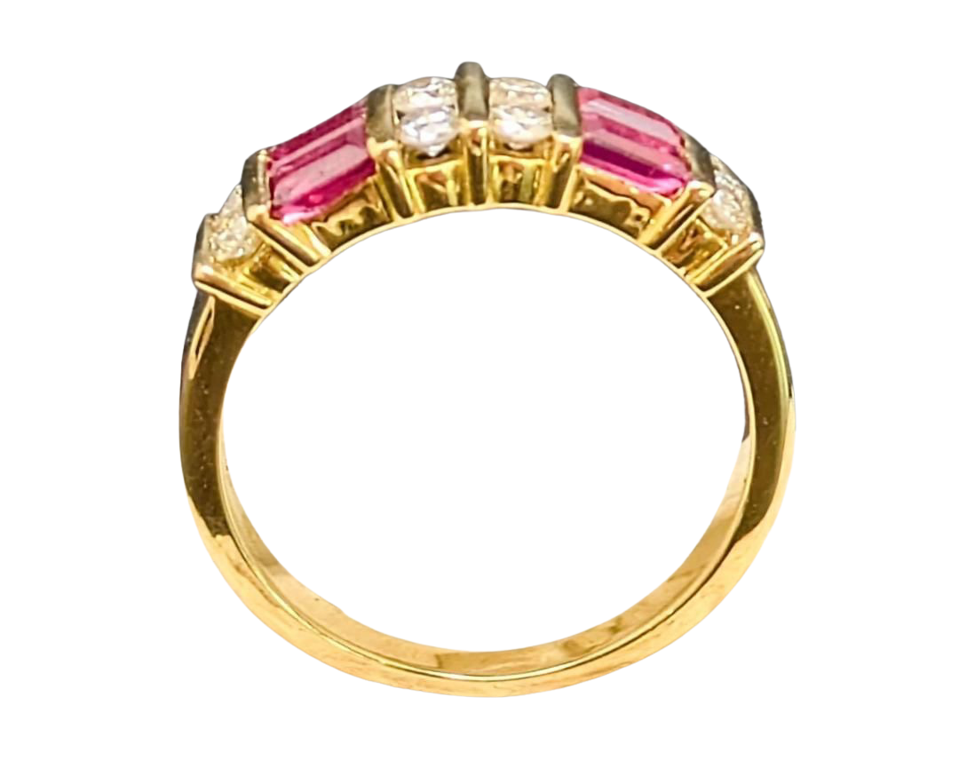 Double Row Ruby and Diamond Band - Yellow Gold