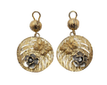 Butterfly and Flower Circular Drop Earrings - Two Tone