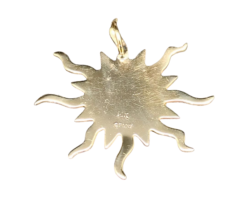 Carved Peach Moonstone Sun Pendant - Yellow Gold