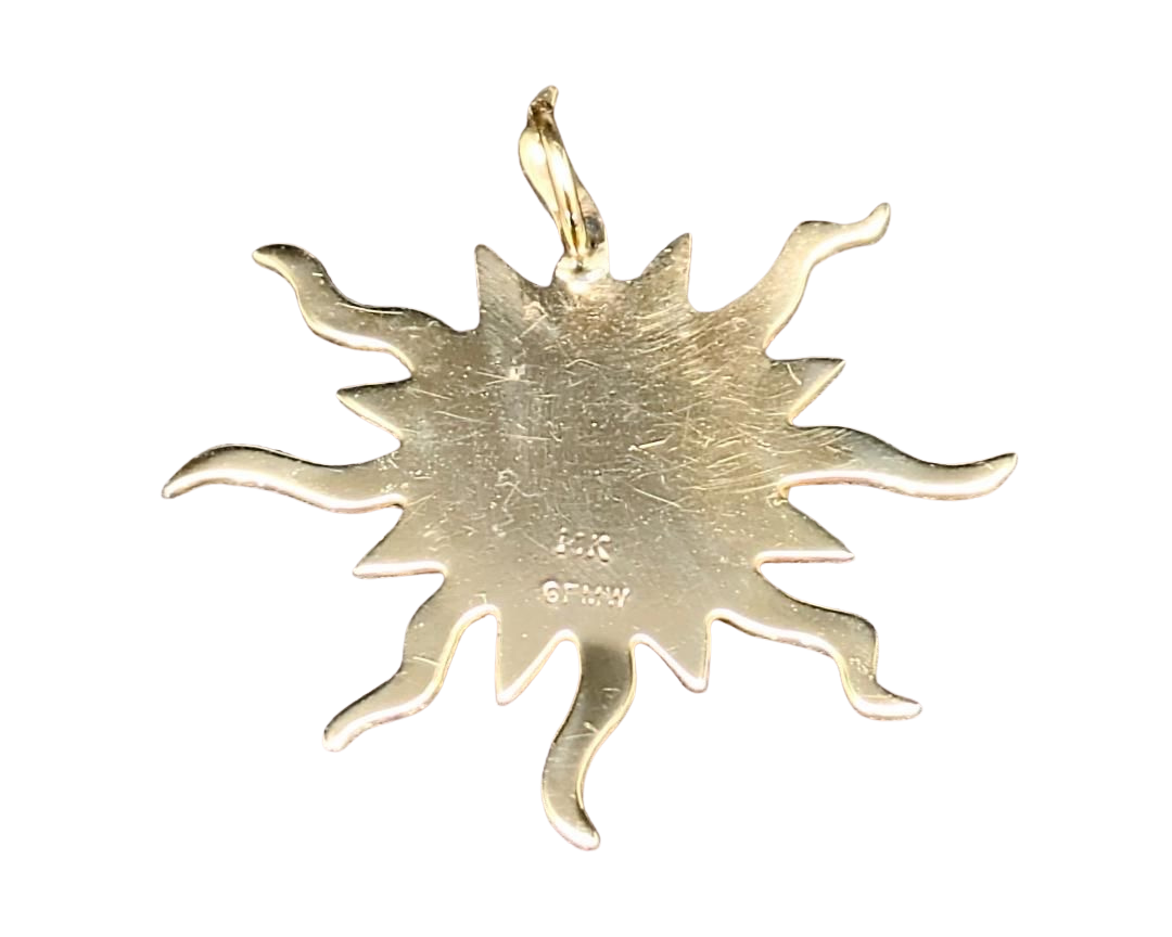 Carved Peach Moonstone Sun Pendant - Yellow Gold