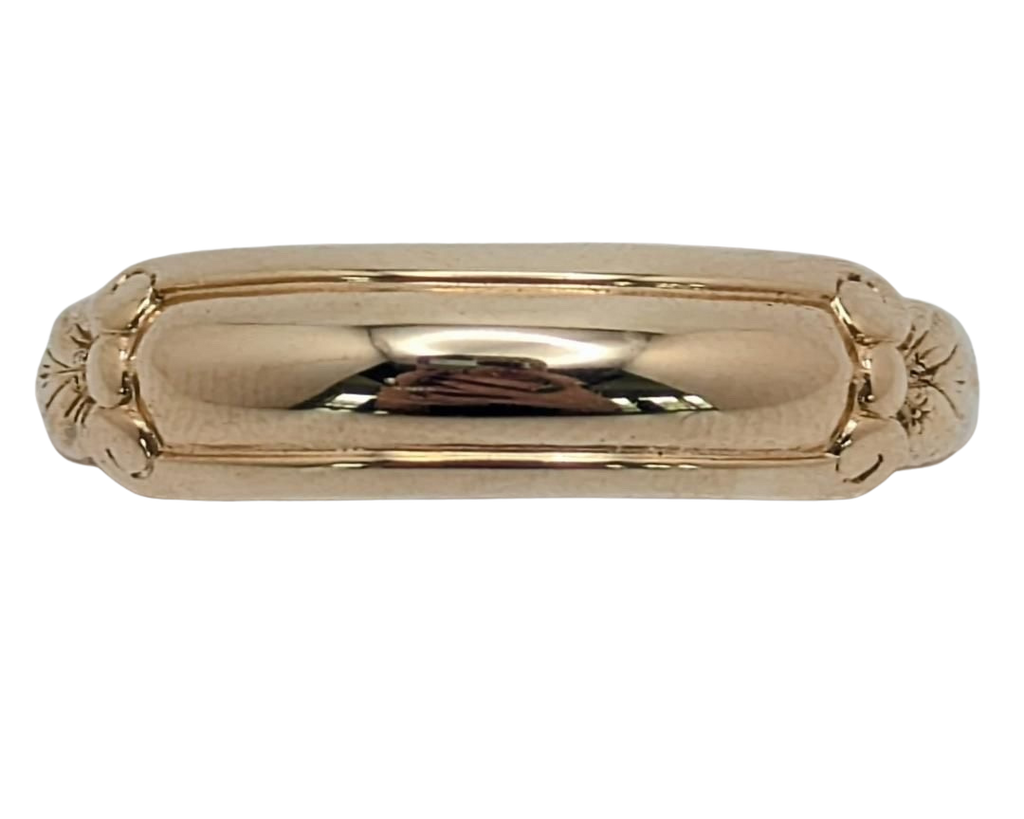 Mid-Century Domed Band with Leaf Accents - Yellow Gold
