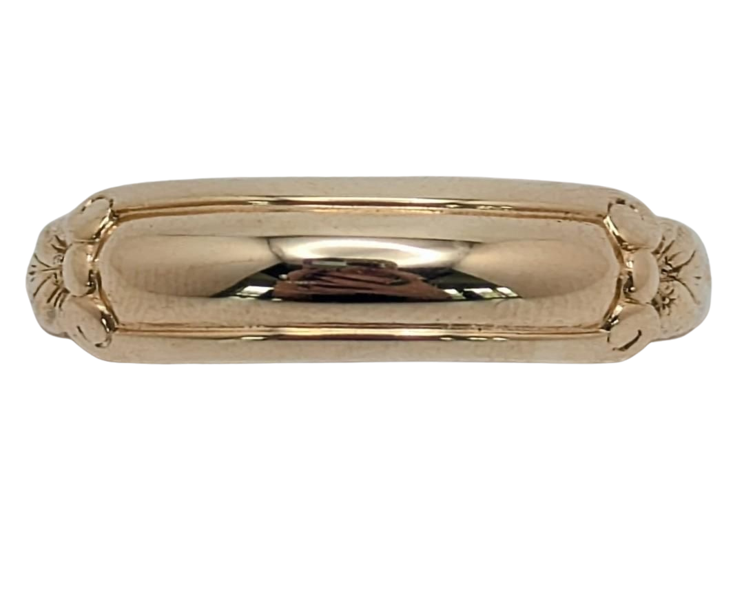 Mid-Century Domed Band with Leaf Accents - Yellow Gold