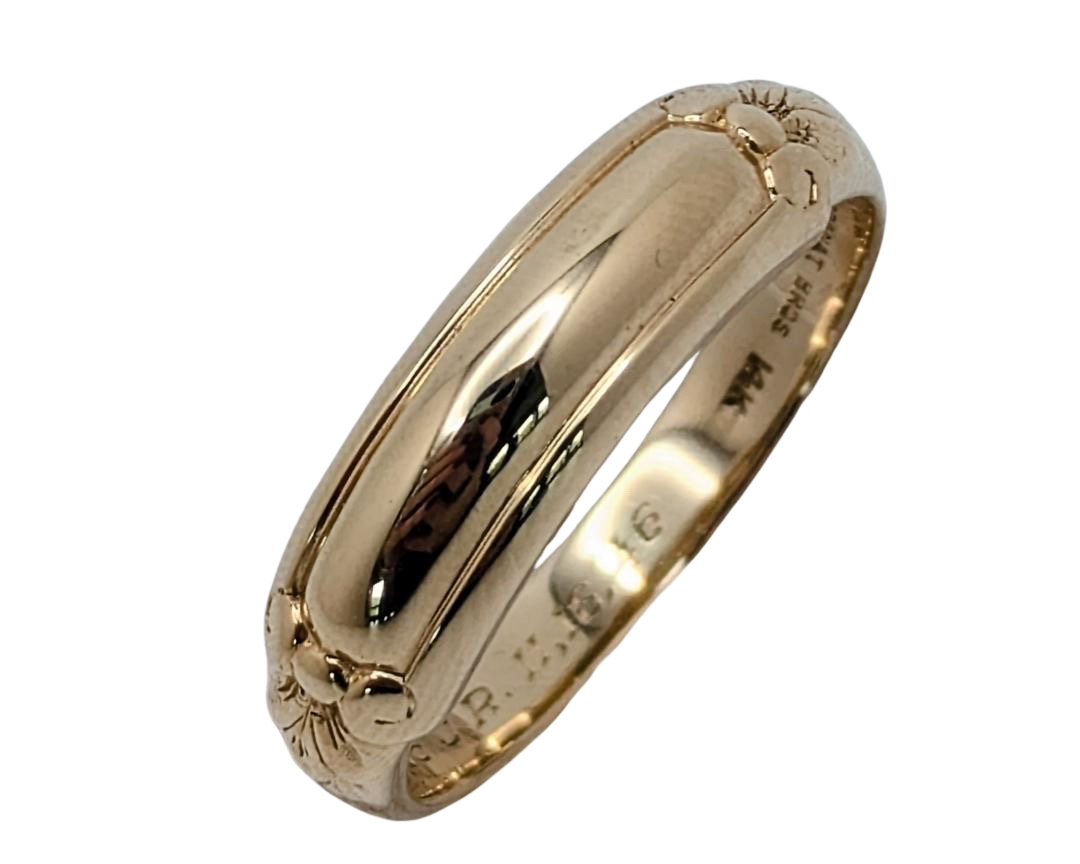 Mid-Century Domed Band with Leaf Accents - Yellow Gold