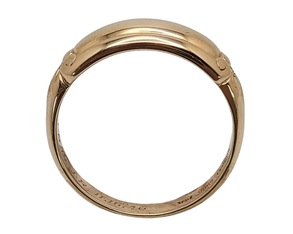 Mid-Century Domed Band with Leaf Accents - Yellow Gold