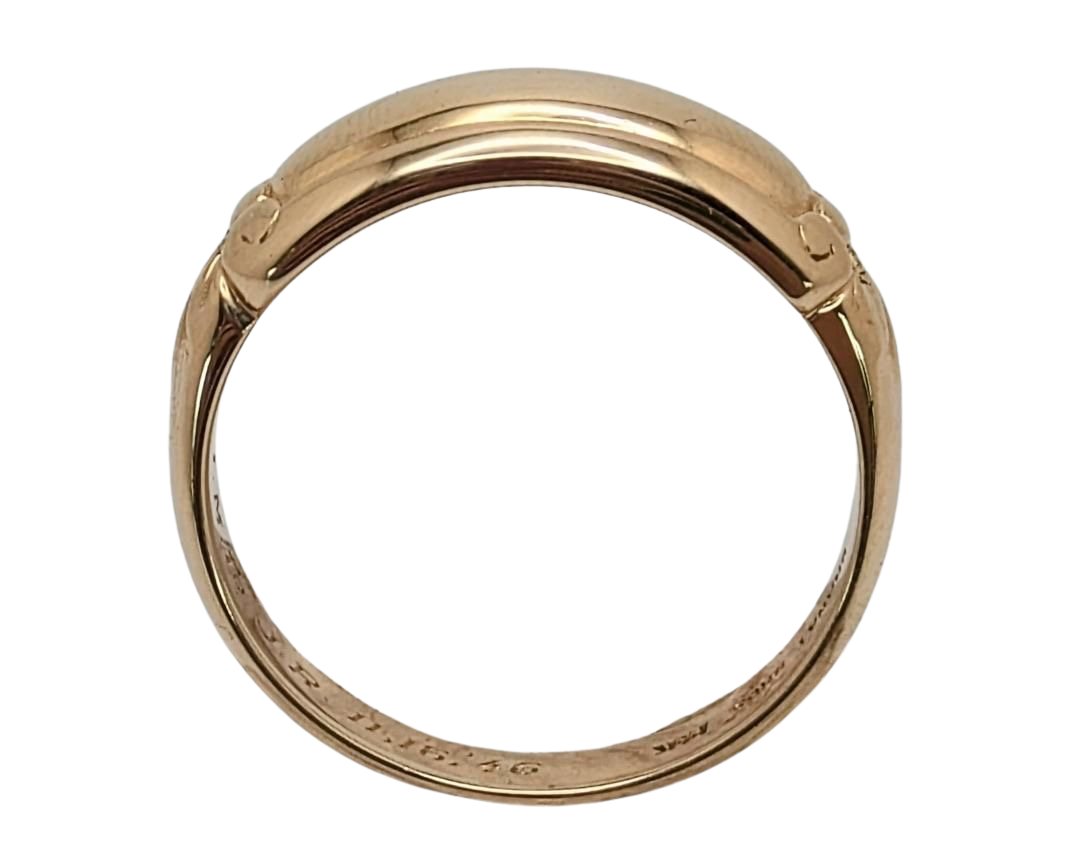 Mid-Century Domed Band with Leaf Accents - Yellow Gold