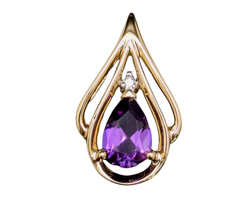 Double Teardrop Set Amethyst Pendant - Yellow Gold
