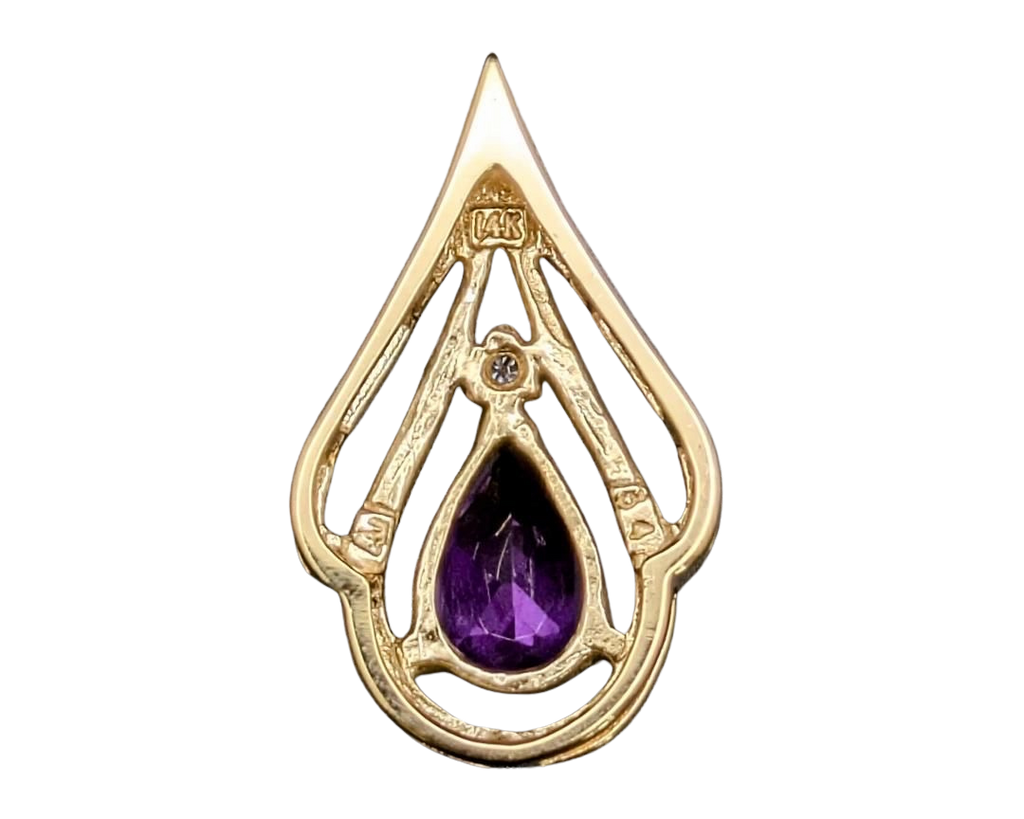 Double Teardrop Set Amethyst Pendant - Yellow Gold